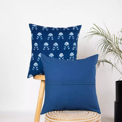 Indigo Hand Block Printed Floral Cushion Cover 