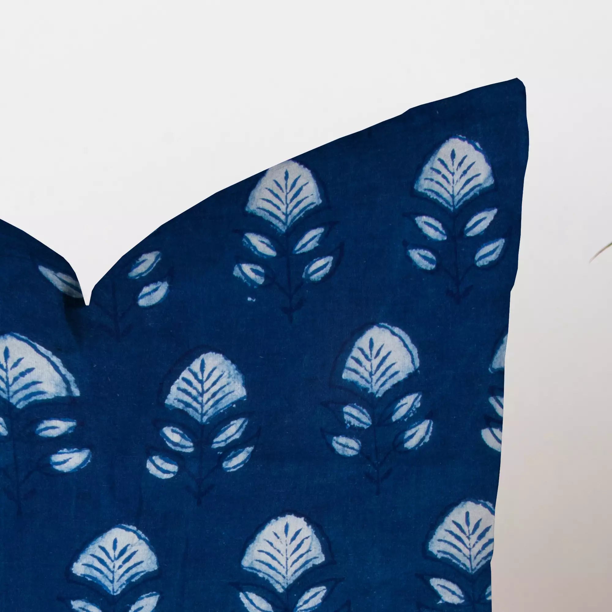 Indigo Hand Block Printed Floral Cushion Cover 