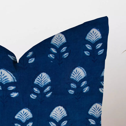 Indigo Hand Block Printed Floral Cushion Cover 