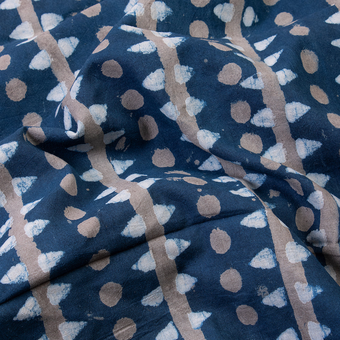 Indigo Pure Cotton Block Striped Fabric