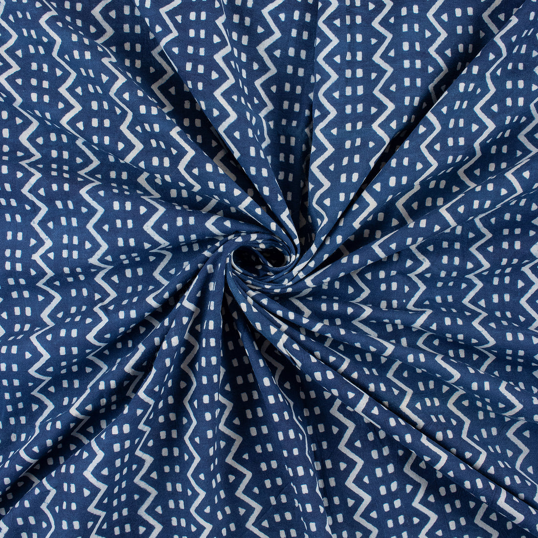 Indigo Wave Printed Cotton Material Fabric