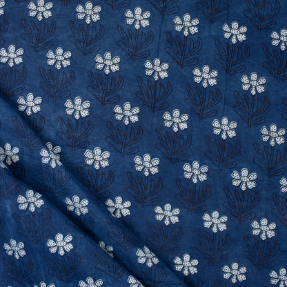 Jaipuri Hand Block Indigo Booti Floral Cotton Fabric by The Yard