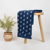 Jaipuri Hand Block Indigo Booti Floral Cotton Fabric by The Yard