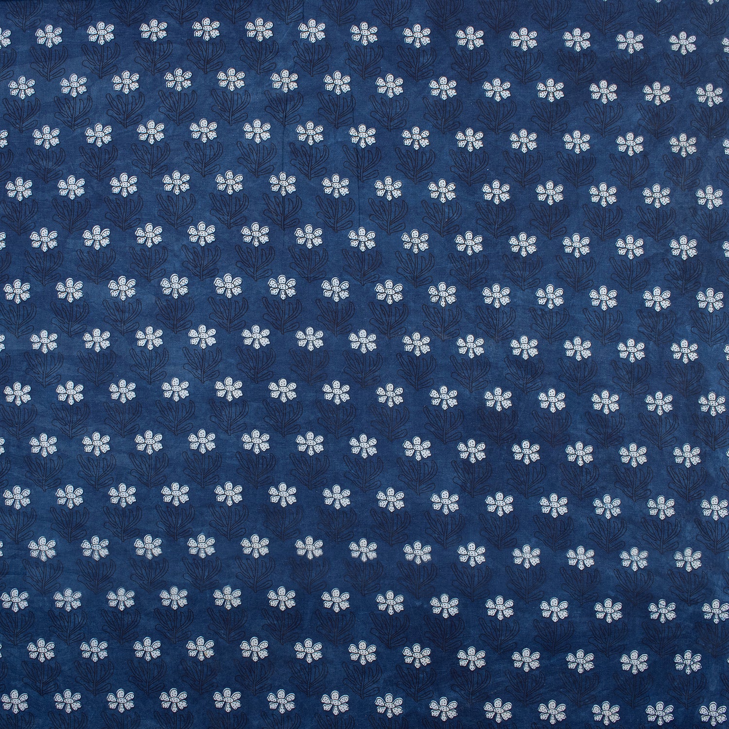 Jaipuri Hand Block Indigo Booti Floral Cotton Fabric by The Yard