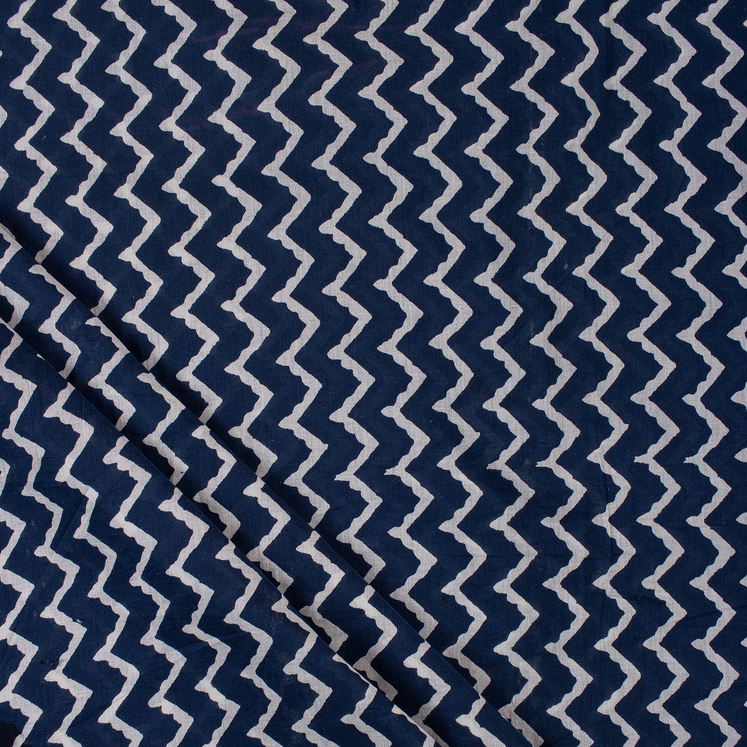 Jaipuri Indigo Blue Wave Print Cotton Fabric