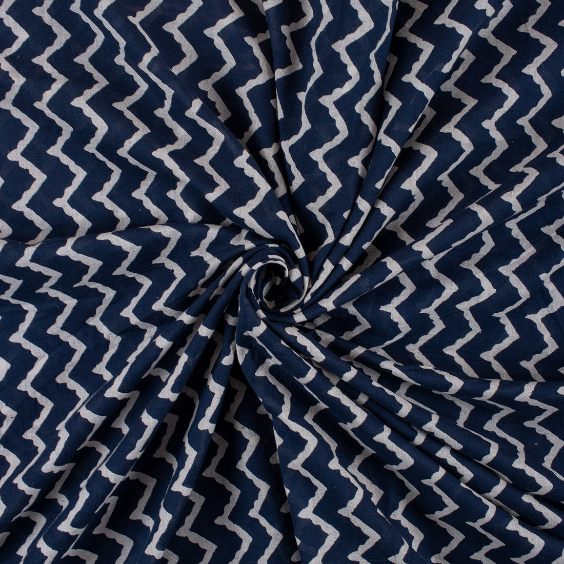 Jaipuri Indigo Blue Wave Print Cotton Fabric
