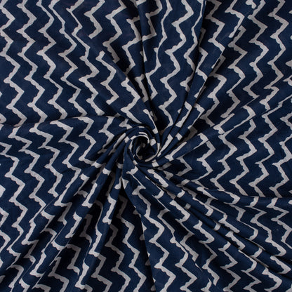 Jaipuri Indigo Blue Wave Print Cotton Fabric