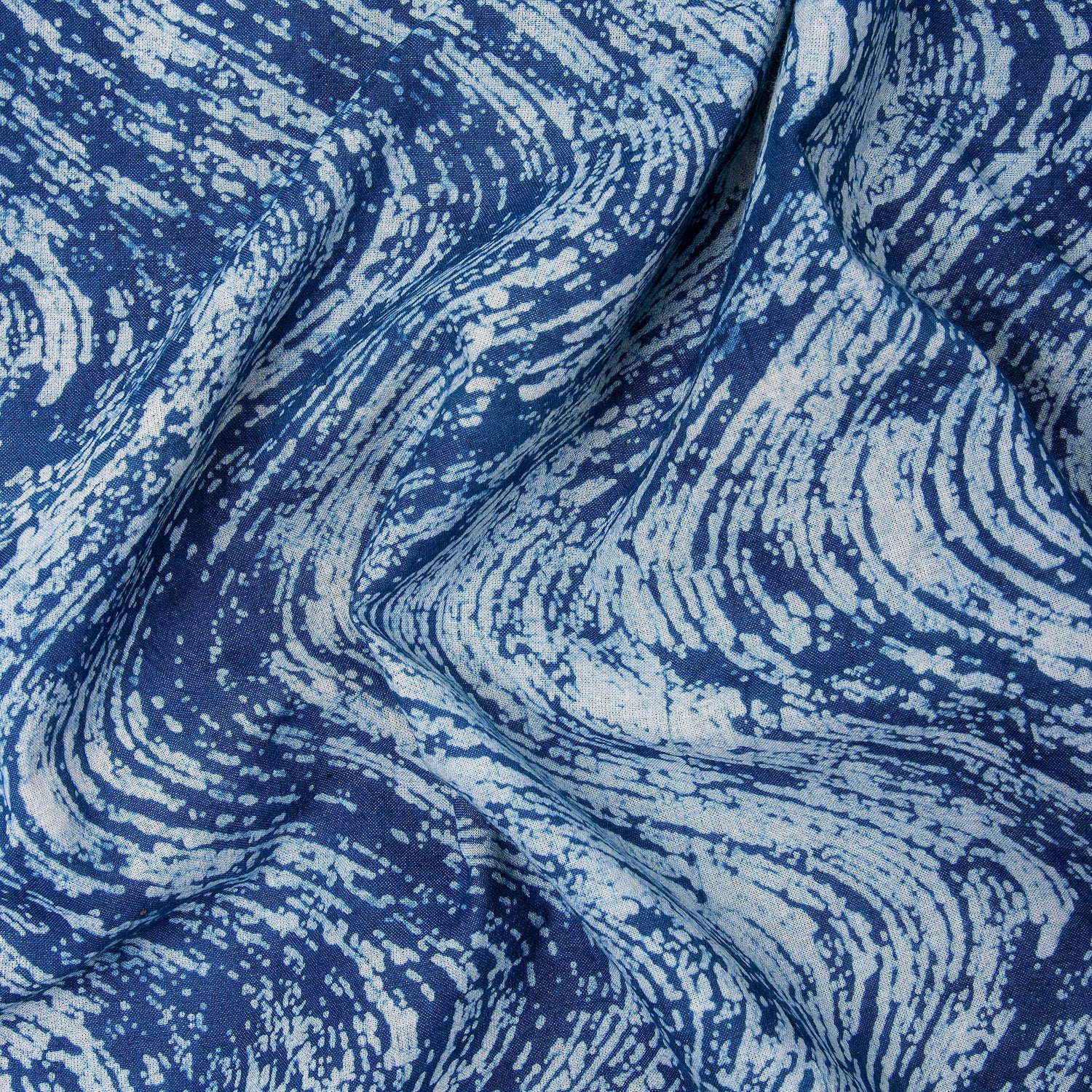 Jaipuri Indigo Blue Wave Print Soft Cotton Yard Fabric