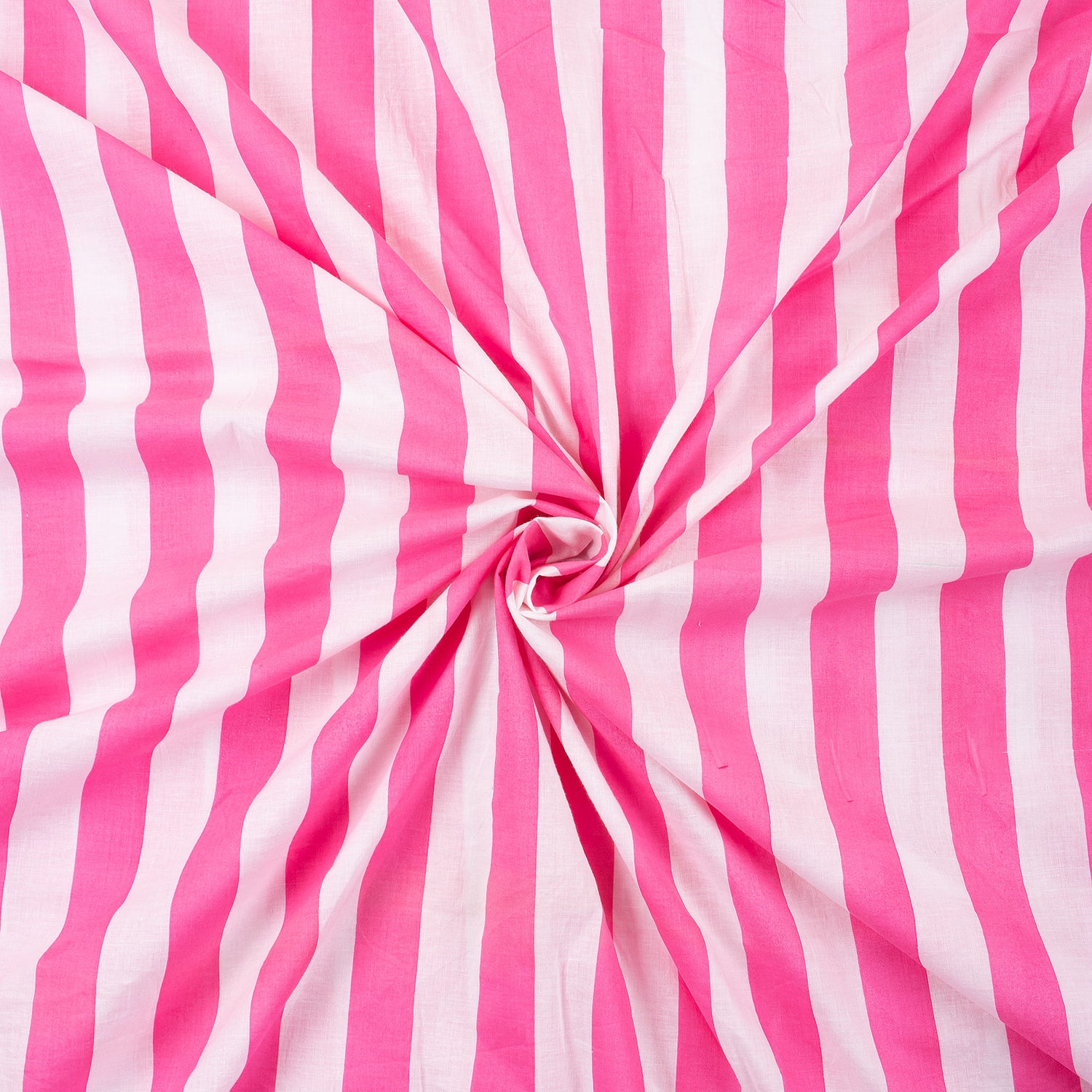 Jaipuri Pink Striped Cotton Hand Block Print Fabric