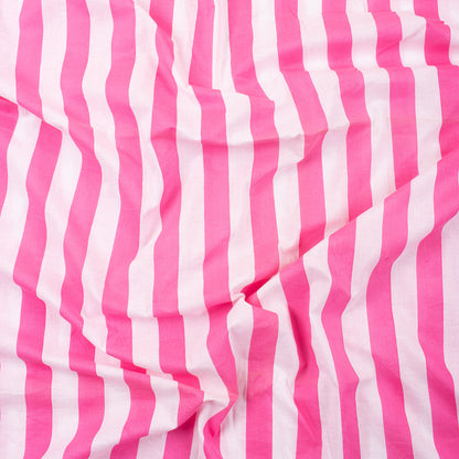 Jaipuri Pink Striped Cotton Hand Block Print Fabric