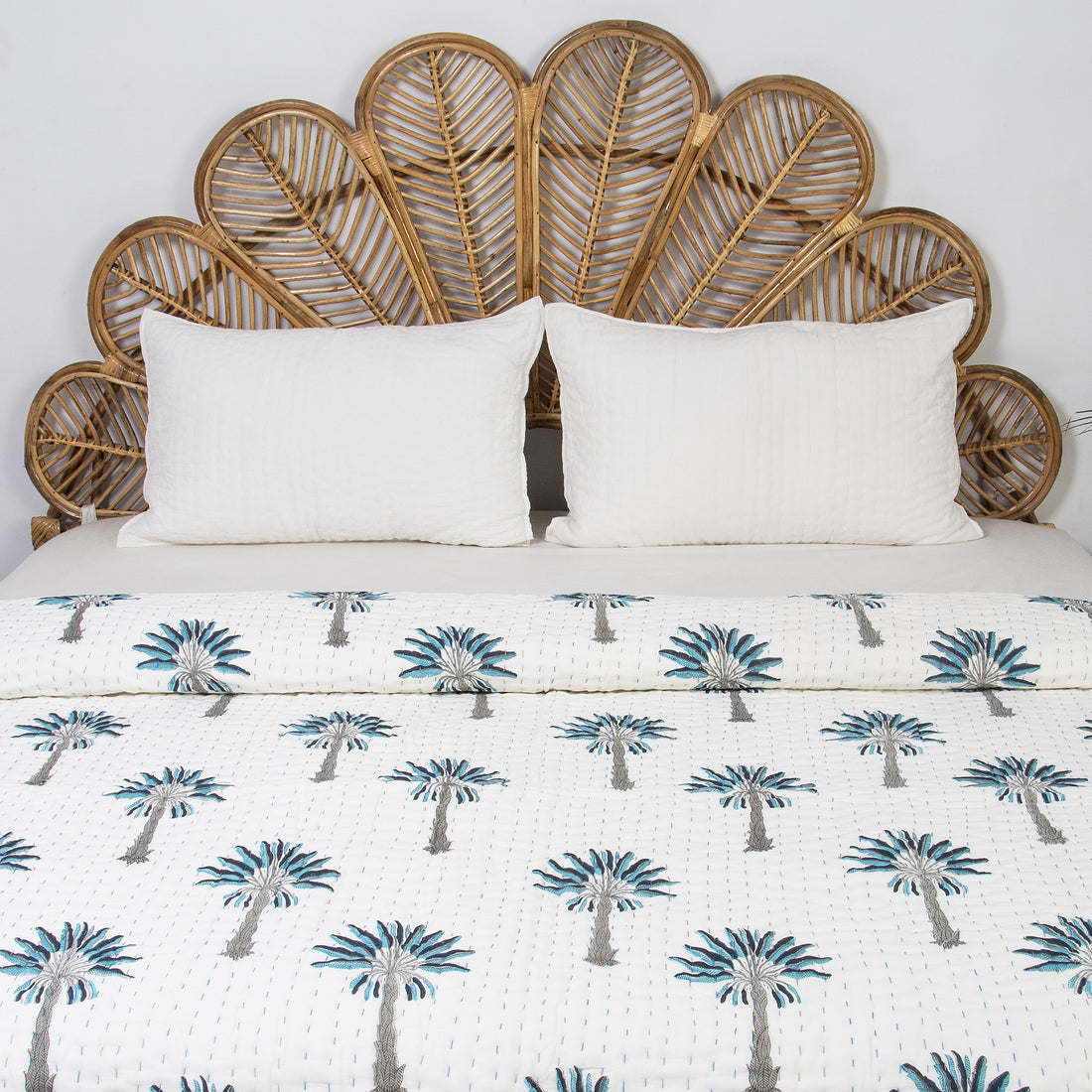 Kantha Hand Block Print Cotton Quilt Blanket Queen and King Sized