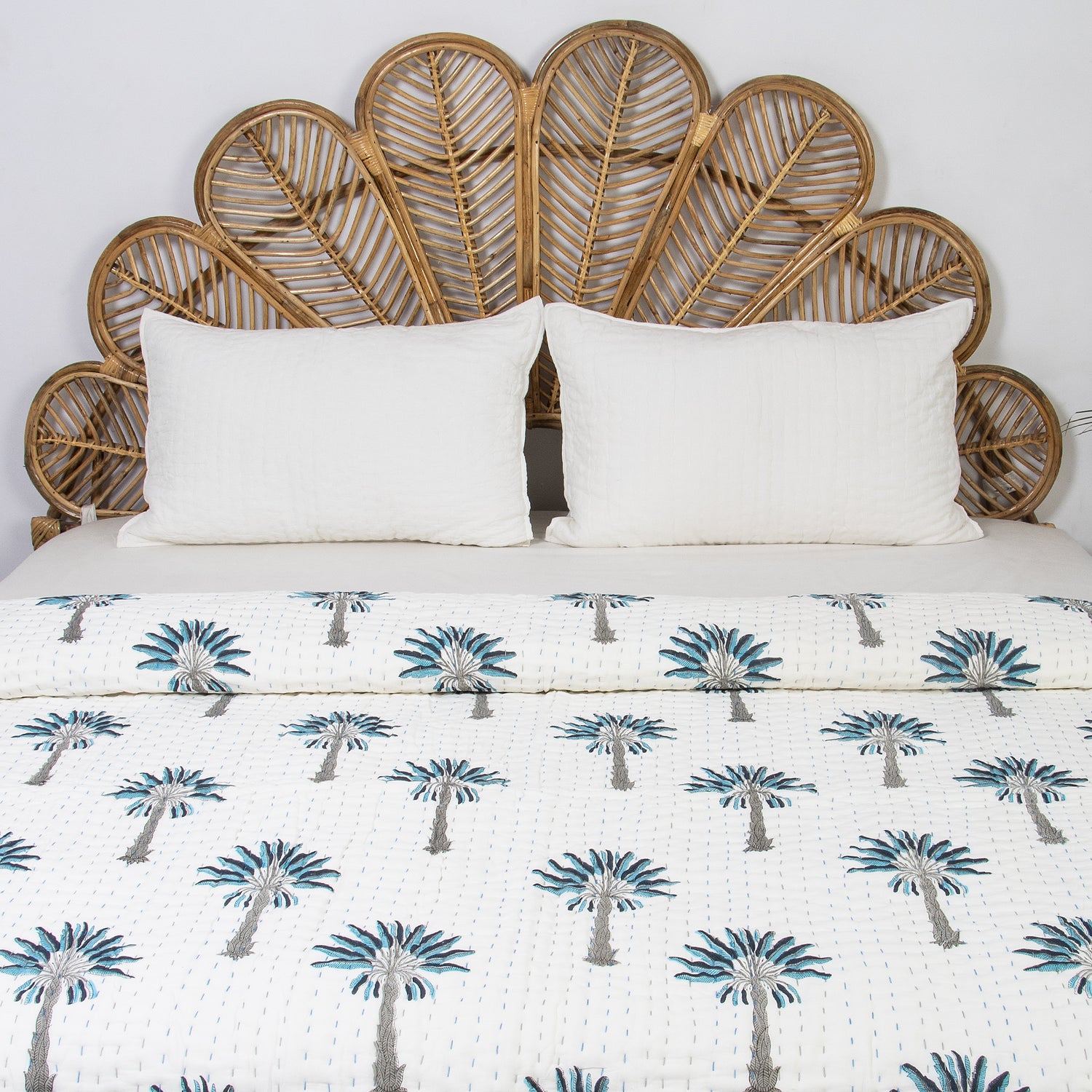 Kantha Hand Block Print Cotton Quilt Blanket Queen and King Sized