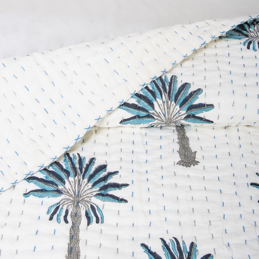 Kantha Hand Block Print Cotton Quilt Blanket Queen and King Sized