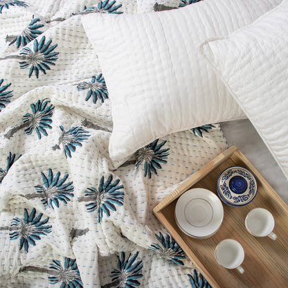 Kantha Hand Block Print Cotton Quilt Blanket Queen and King Sized