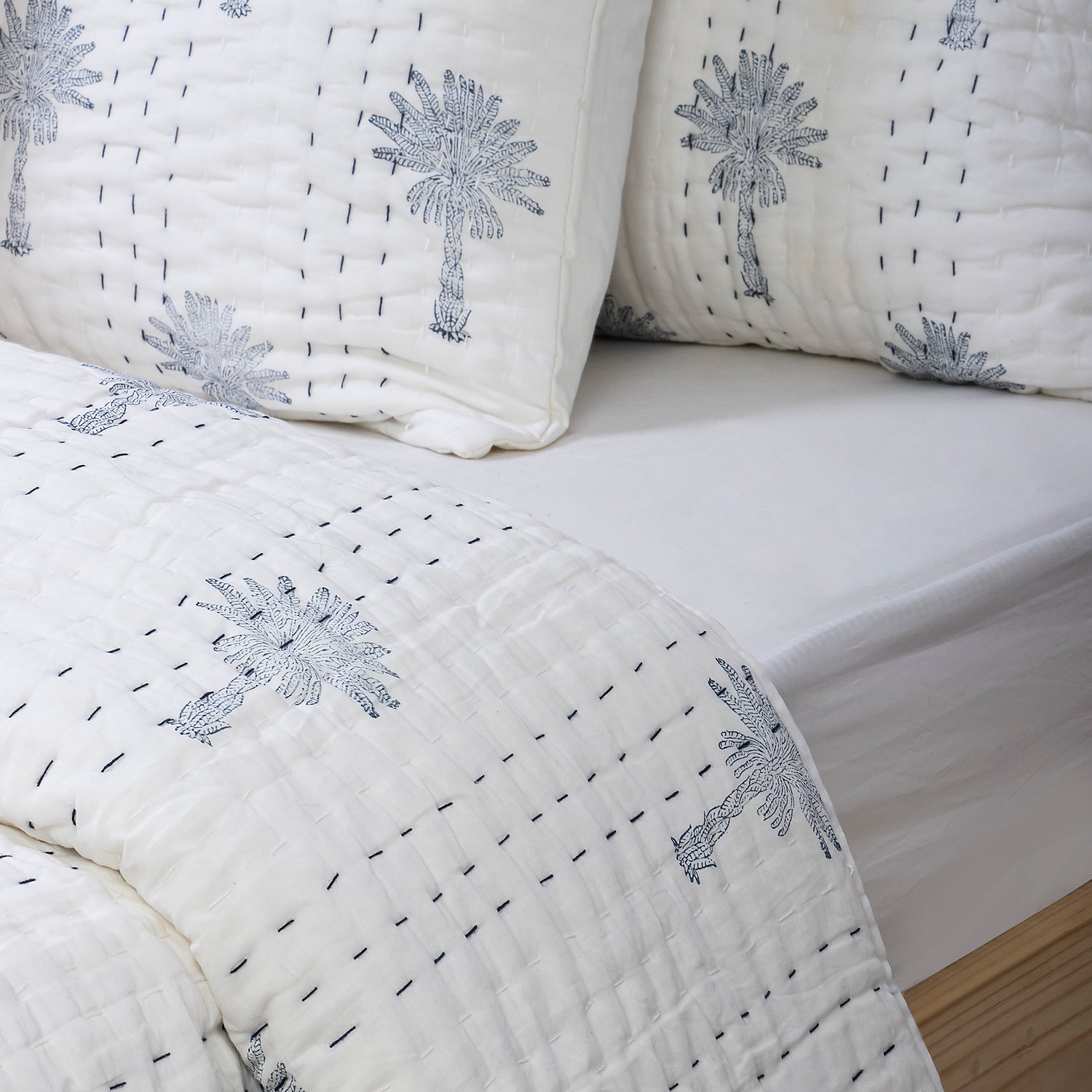 Kantha Hand Block Print Reversible Cotton Quilt Blanket