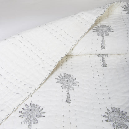 Kantha Hand Block Printed Cotton Quilt Blanket
