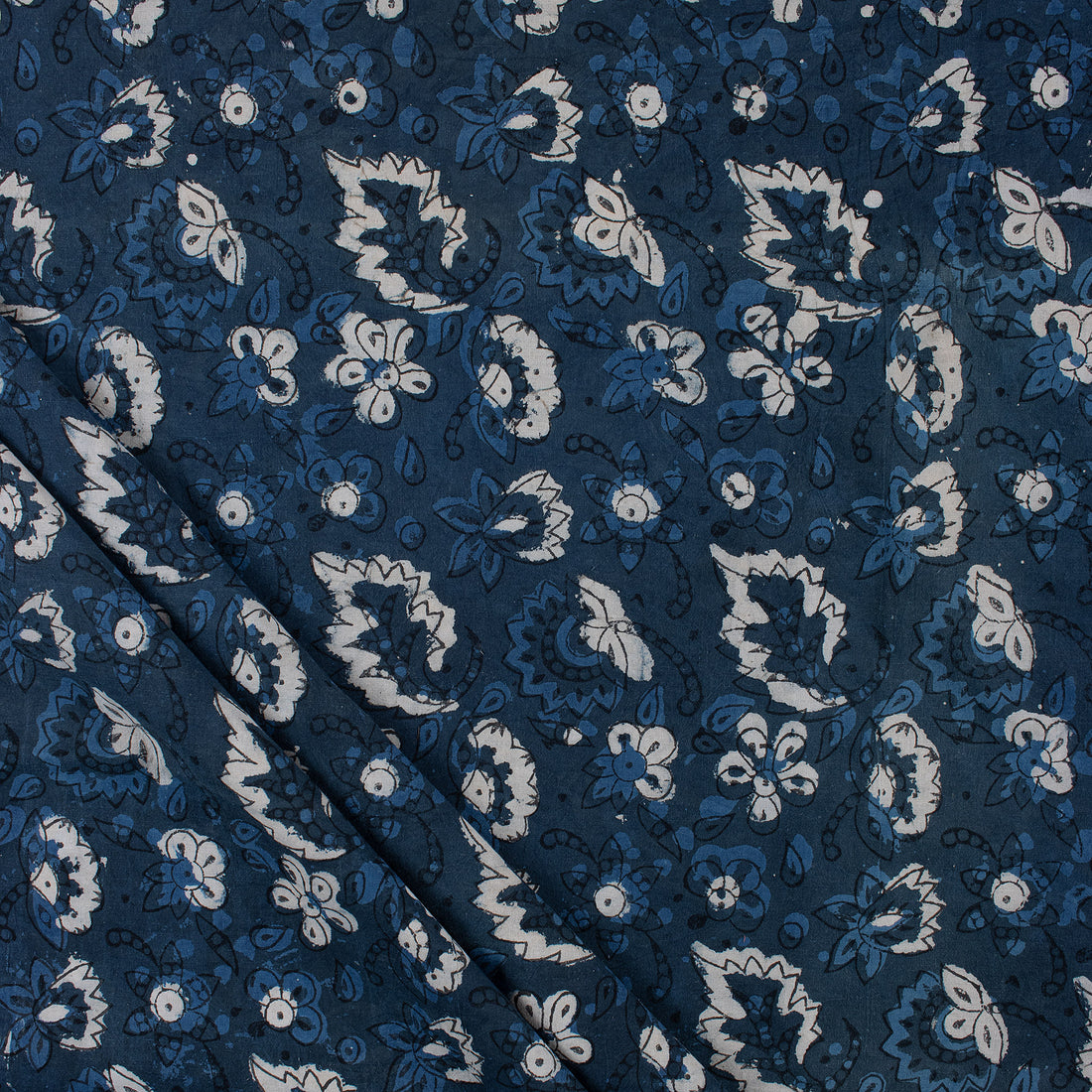 Leaf Block Printed Indigo Blue Fabric