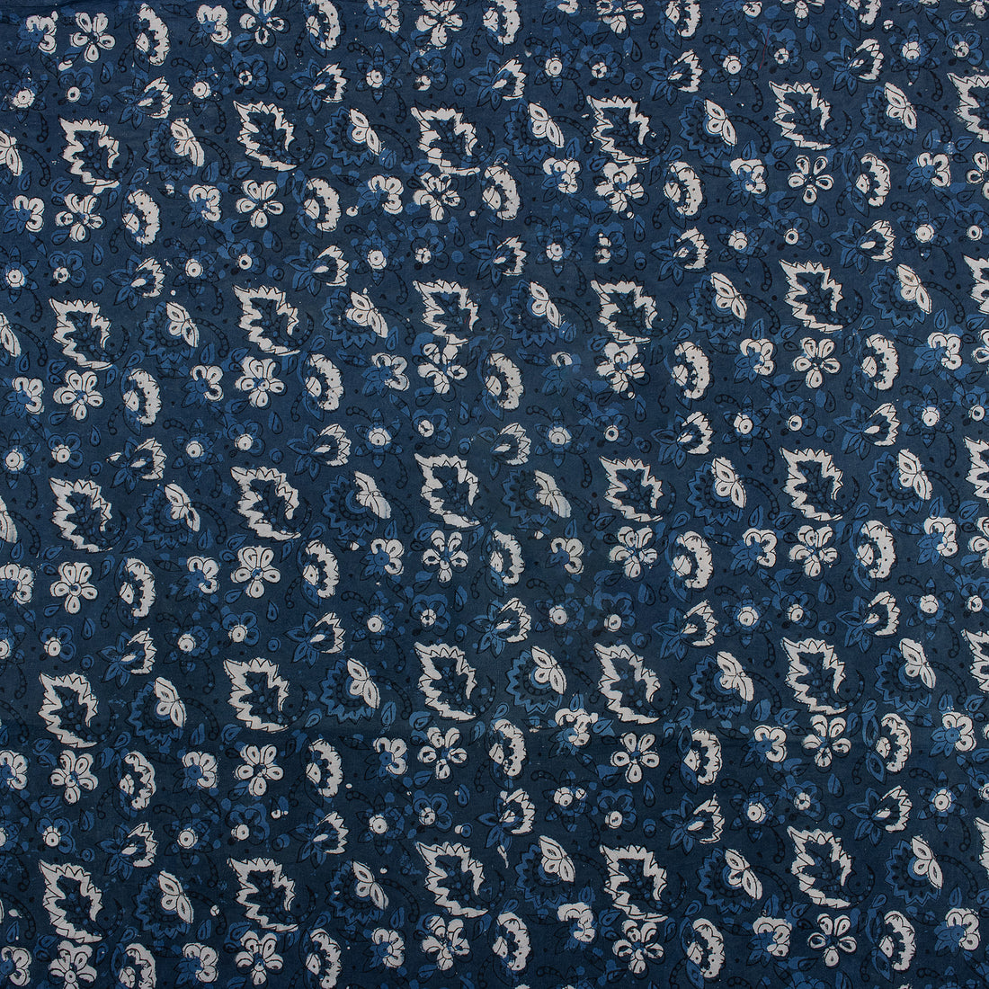Leaf Block Printed Indigo Blue Fabric