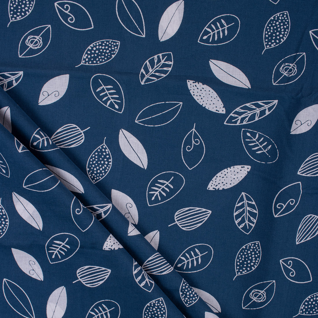 Leaf Block Printed Indigo Soft Cotton Fabric