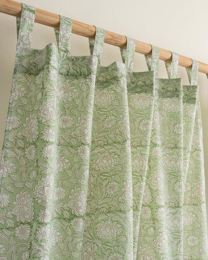 Leaf Block Printed Organic Cotton Curtains Online