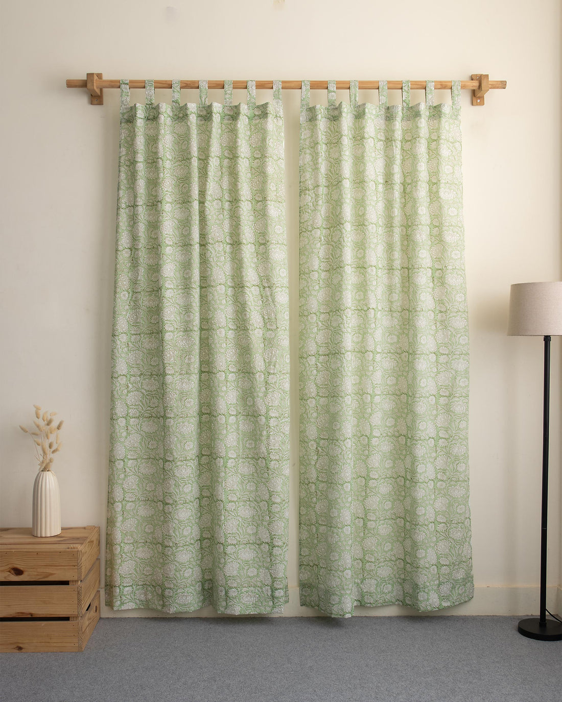 Leaf Block Printed Organic Cotton Curtains Online