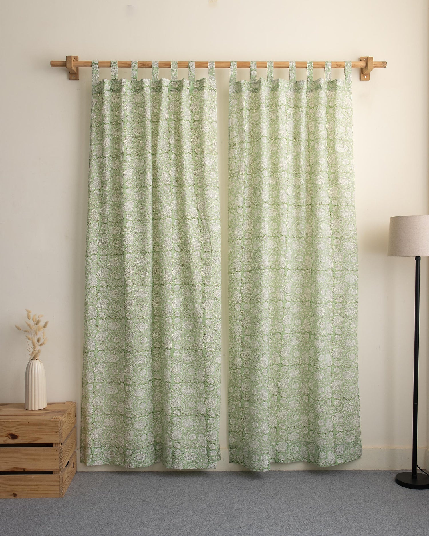 Leaf Block Printed Organic Cotton Curtains Online