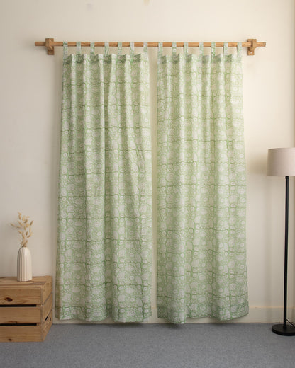 Leaf Block Printed Organic Cotton Curtains Online