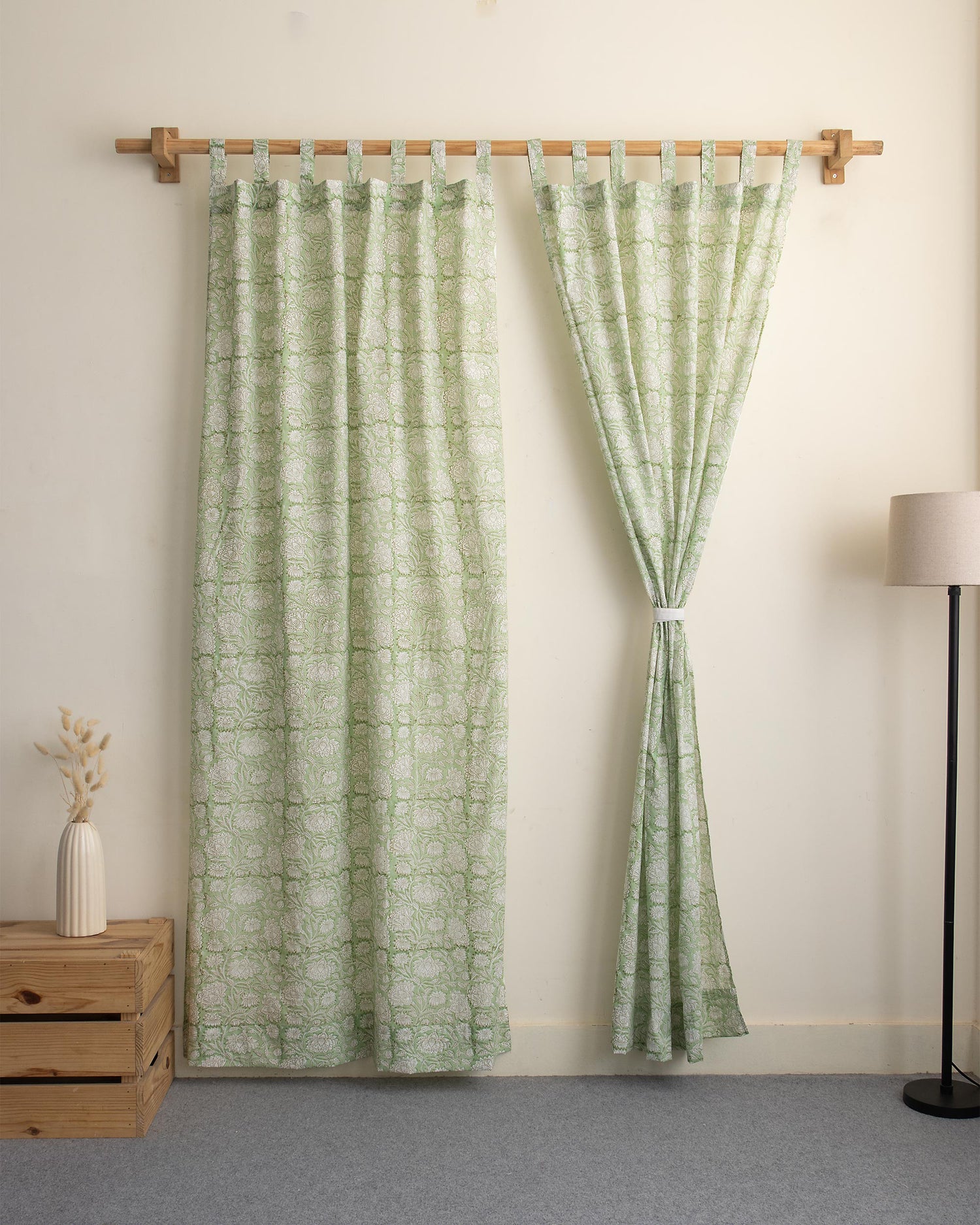 Leaf Block Printed Organic Cotton Curtains Online