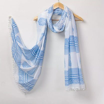 Leaf Hand Block Printed Cotton Dupatta for Women&