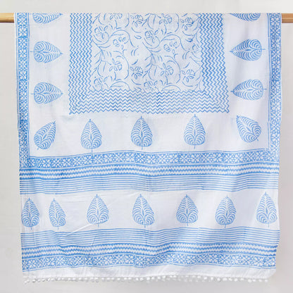 Leaf Hand Block Printed Cotton Dupatta for Women&