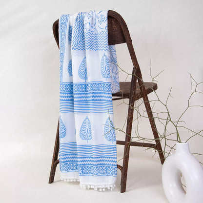 Leaf Hand Block Printed Cotton Dupatta for Women&
