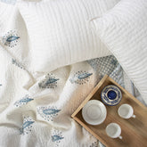 Leaf Hand Block Printed Cotton Machine Quilt with Pillow Covers