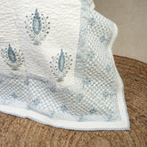 Leaf Hand Block Printed Cotton Machine Quilt with Pillow Covers