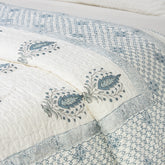 Leaf Hand Block Printed Cotton Machine Quilt with Pillow Covers