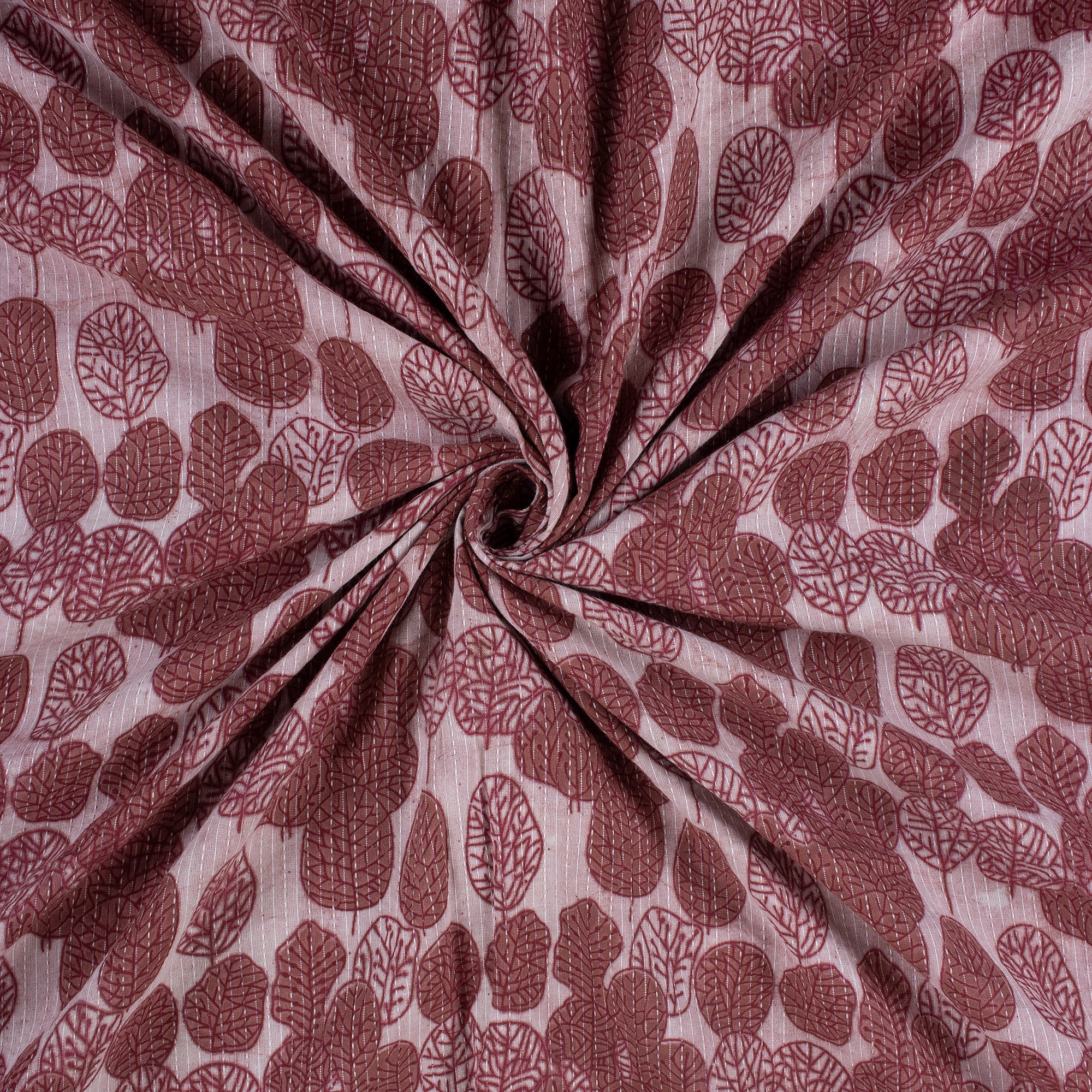 Leaf Printed Kantha Fabric By The Yard