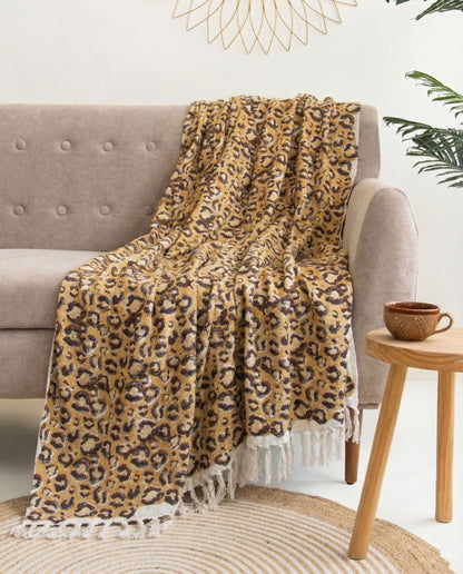 Leopard Block Printed Sofa Throw Blanket