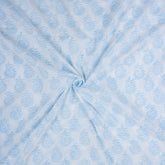 Light Blue Floral Hand Block Printed Cotton Fabric