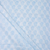 Light Blue Floral Hand Block Printed Cotton Fabric