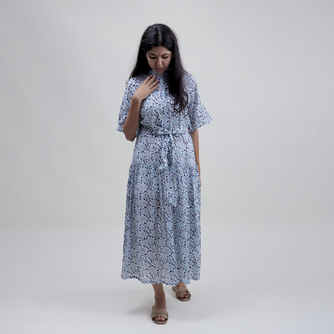 Light Weighted Cotton Pink Floral Midi Dress For Women&