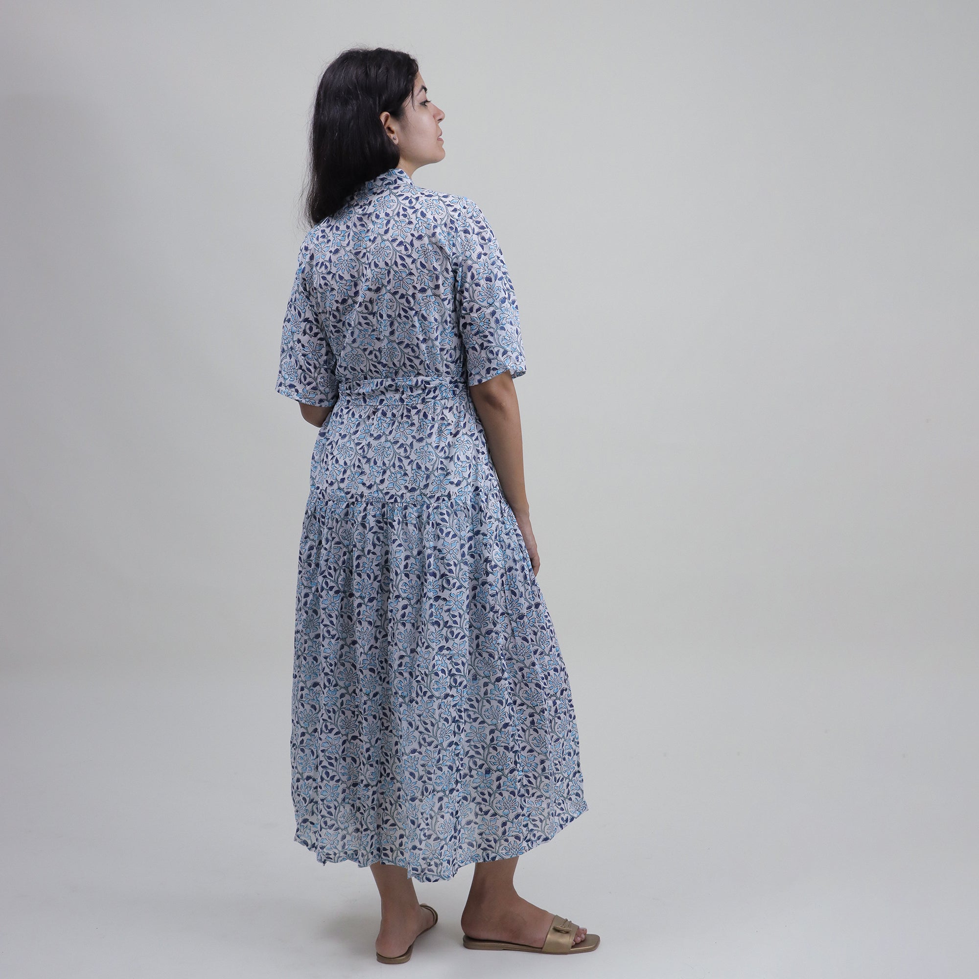 Light Weighted Cotton Pink Floral Midi Dress For Women&