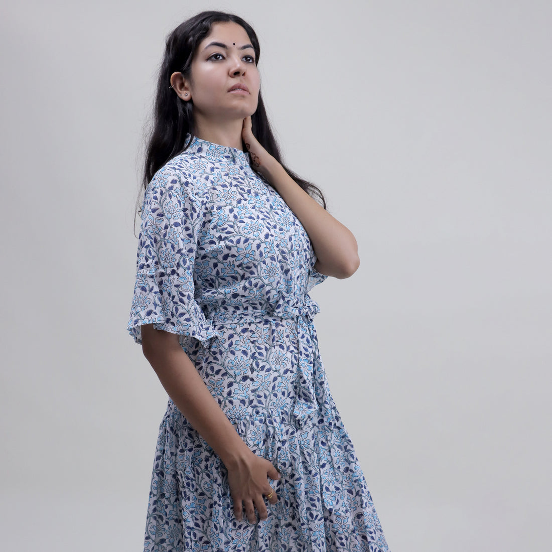 Light Weighted Cotton Pink Floral Midi Dress For Women&