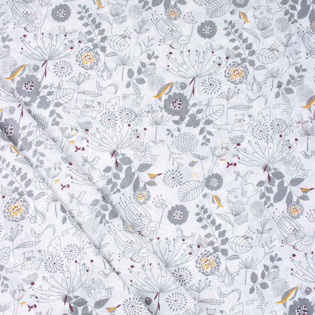 Light Weighted Gray Floral Hand Block Printed Fabric