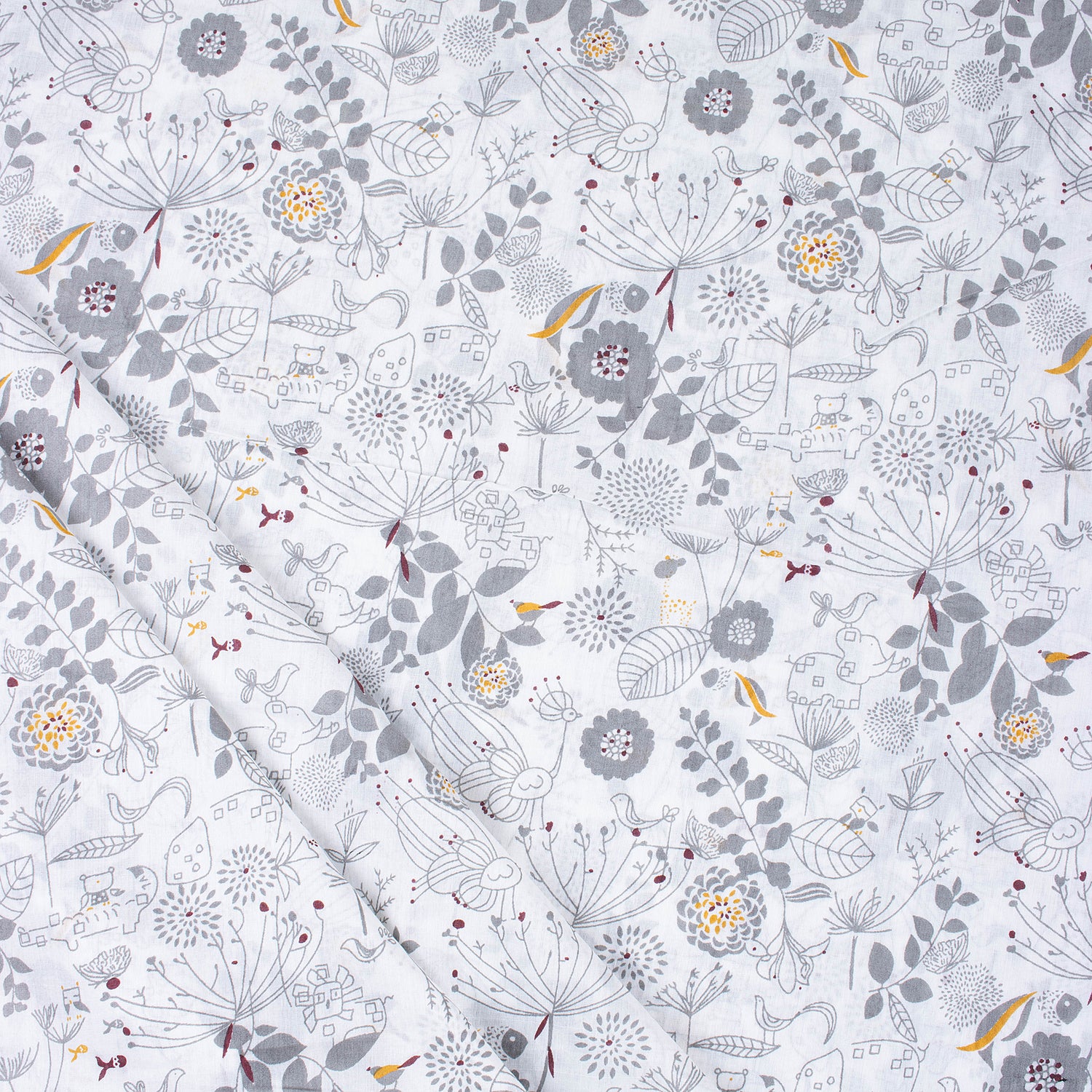 Light Weighted Gray Floral Hand Block Printed Fabric