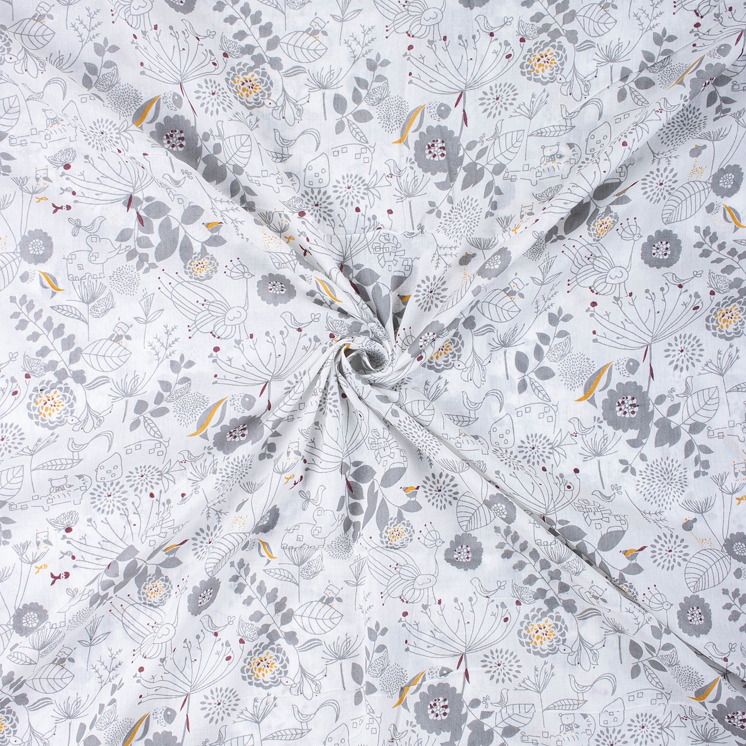 Light Weighted Gray Floral Hand Block Printed Fabric