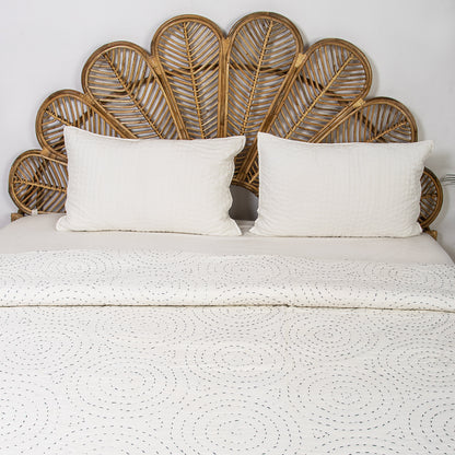 Light Weighted White Natural Cotton Kantha Quilt Blanket
