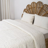 Light Weighted White Natural Cotton Kantha Quilt Blanket