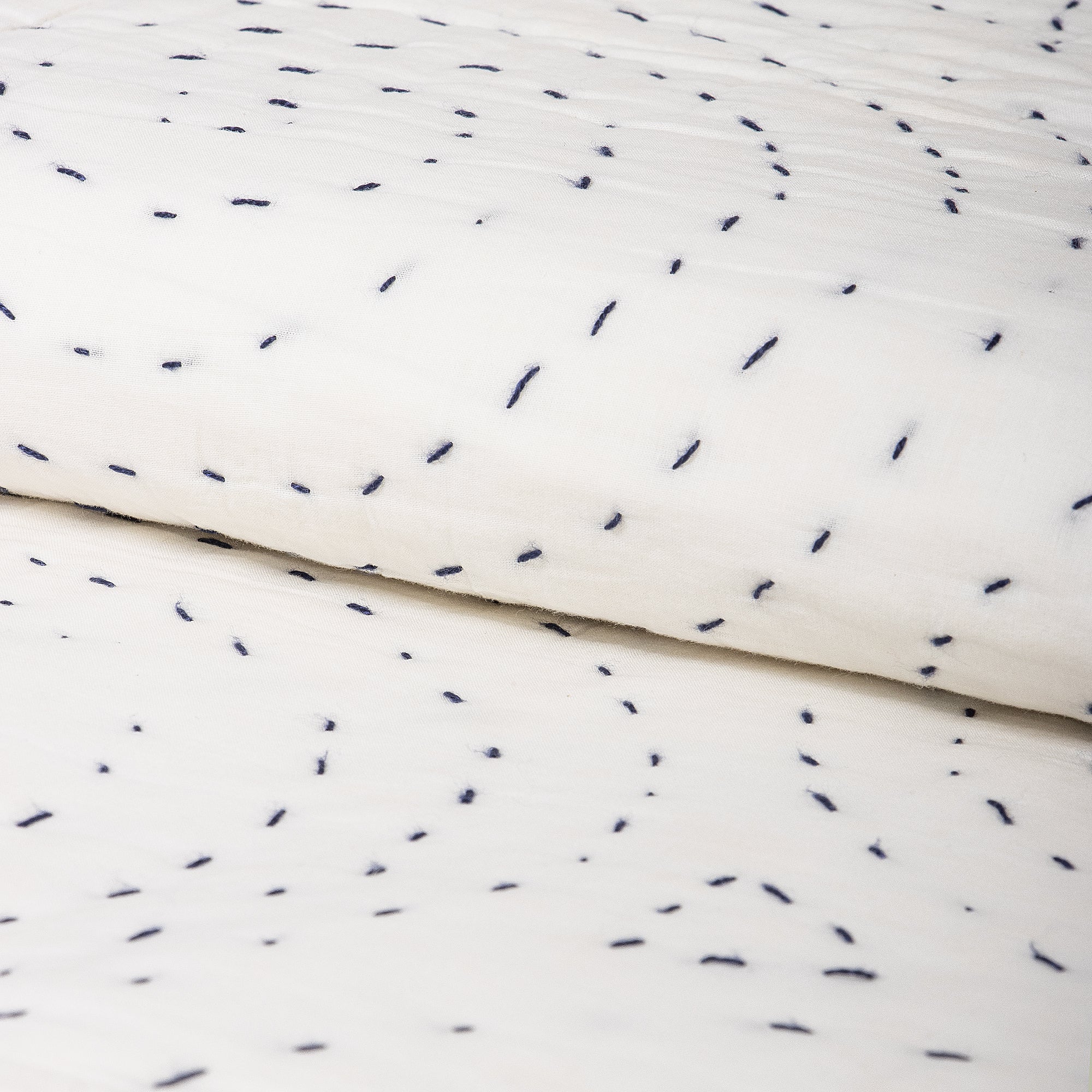 Light Weighted White Natural Cotton Kantha Quilt Blanket
