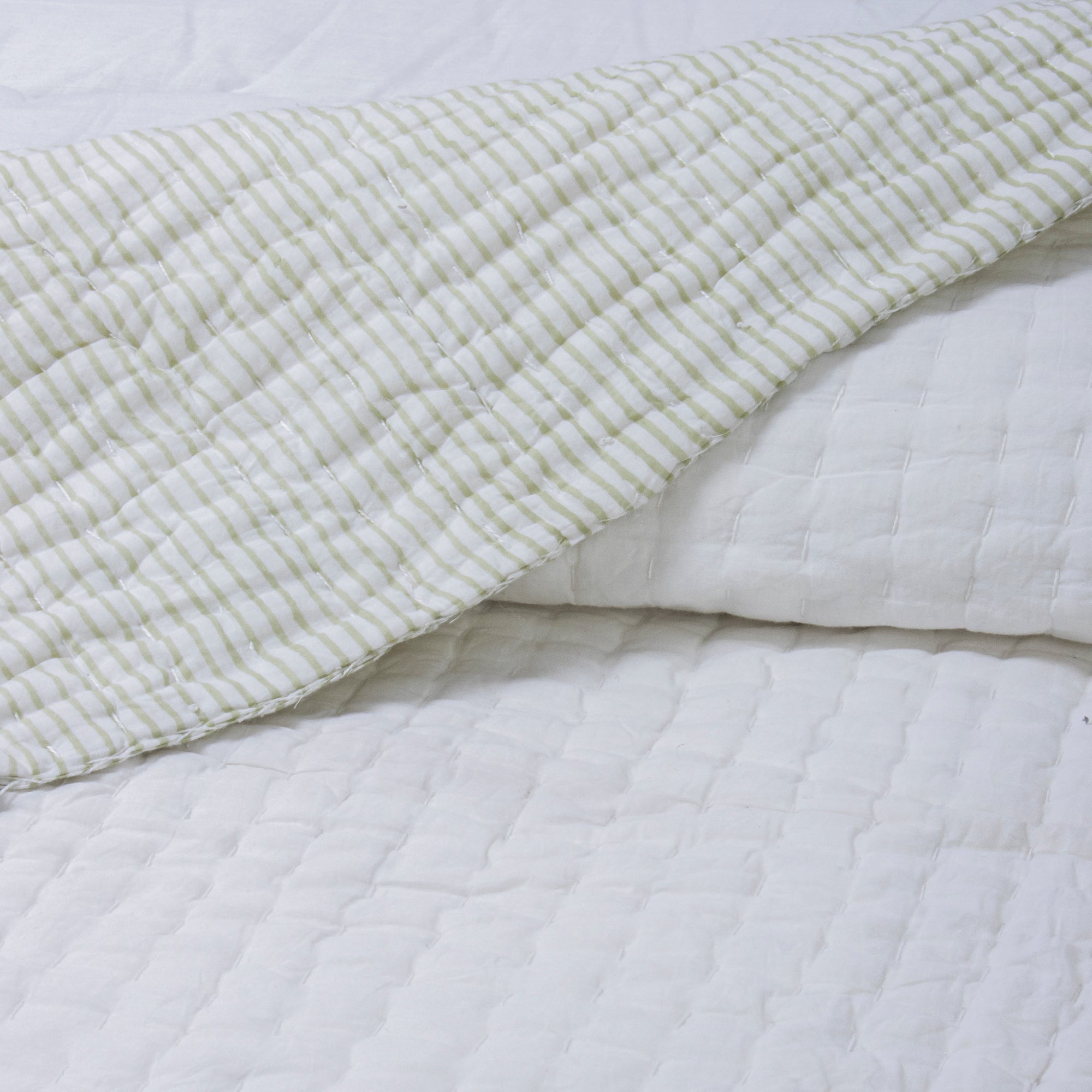 Luxurious White Hand Block Print Cotton Kantha Quilt Blanket