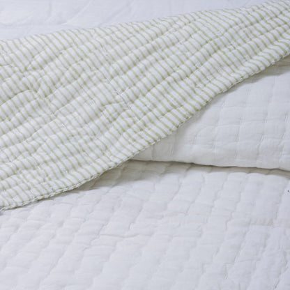 Luxurious White Hand Block Print Cotton Kantha Quilt Blanket