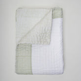 Luxurious White Hand Block Print Cotton Kantha Quilt Blanket